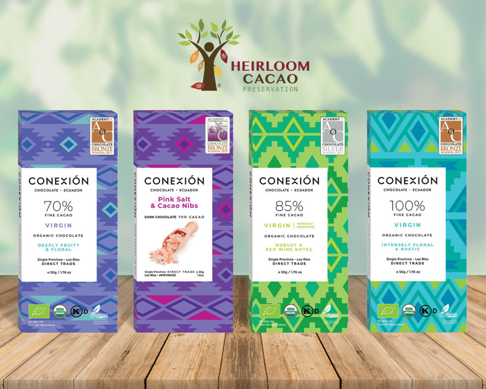 Conexion Chocolate dark chocolate bars made with designated heirloom cacao