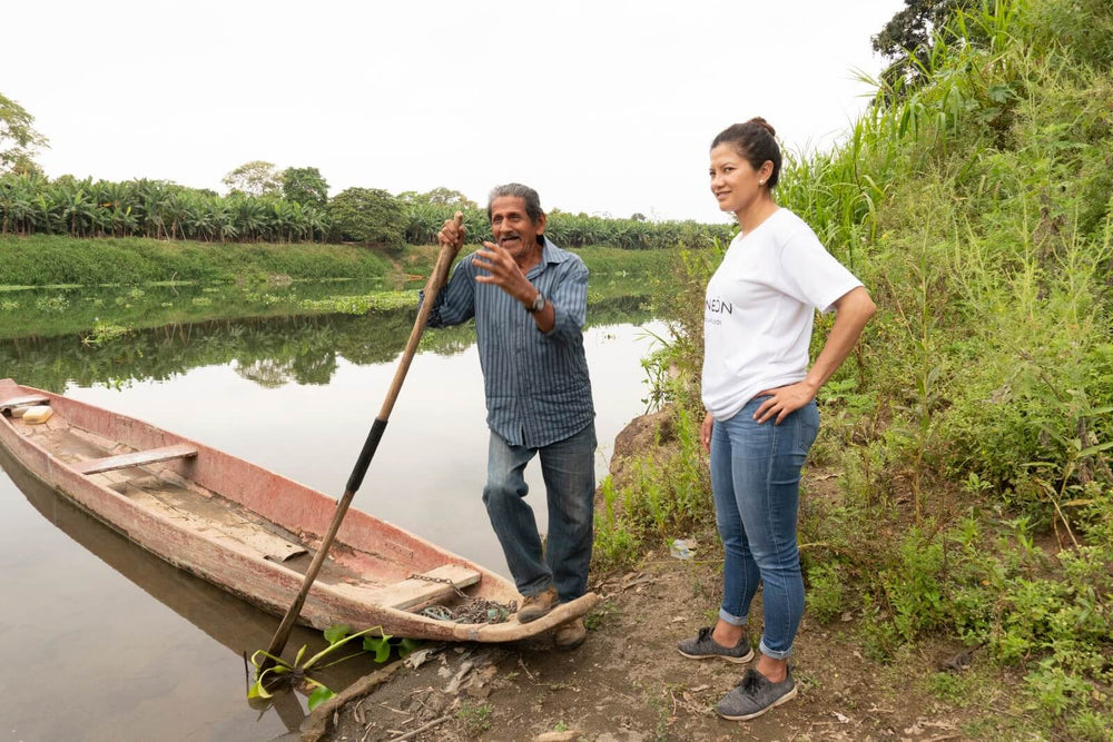 Vinces cacao farmer Joaquin Leon Escobar with Jenny Samaniego