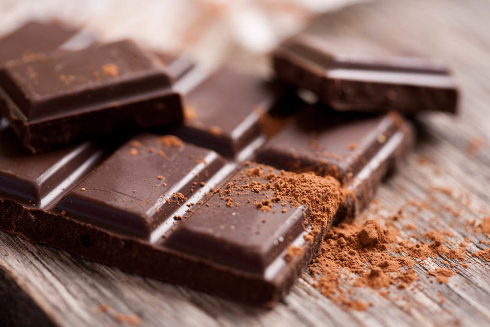 Close-up view of dark chocolate bars