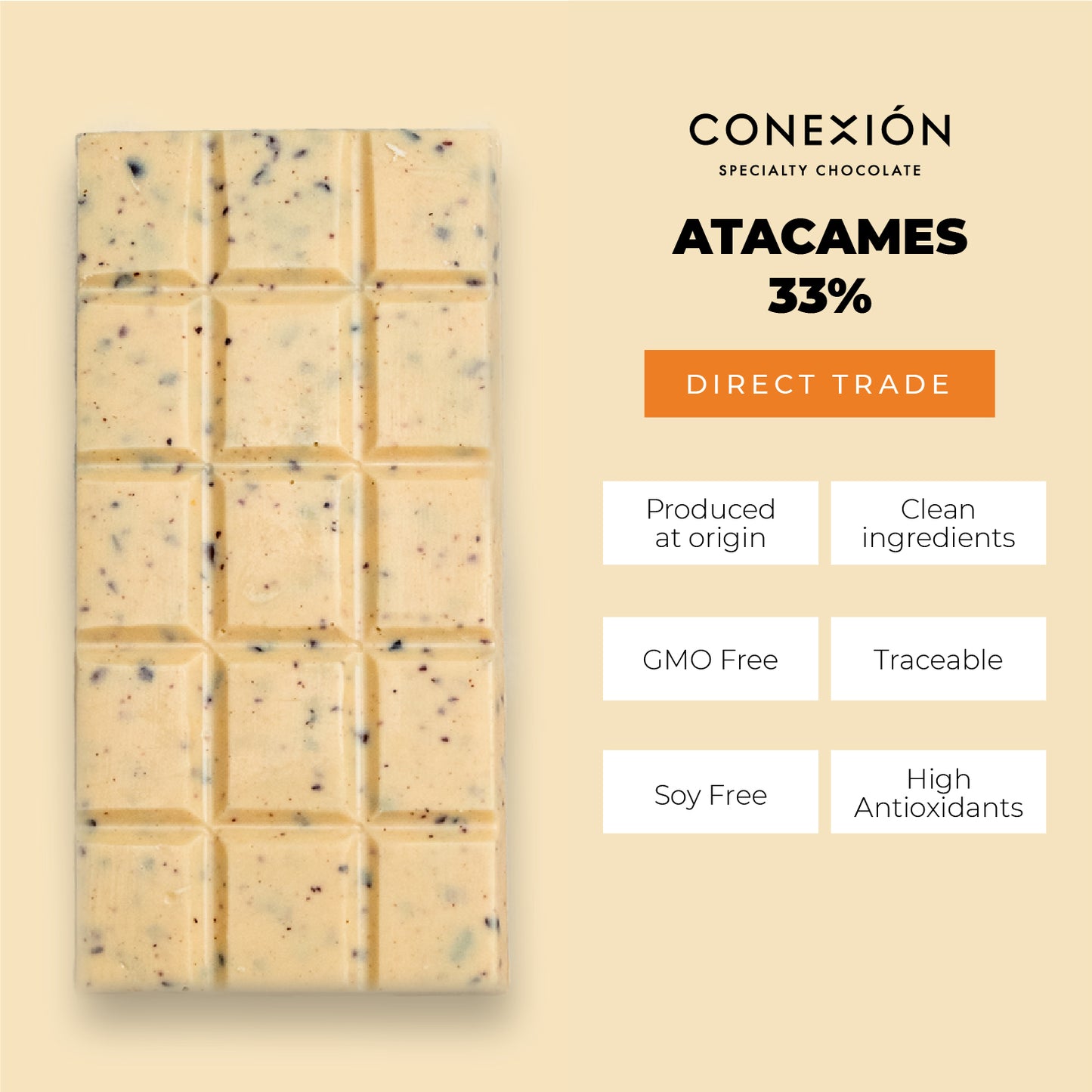 Atacames 33% Bar:  White Chocolate with Cacao Nibs