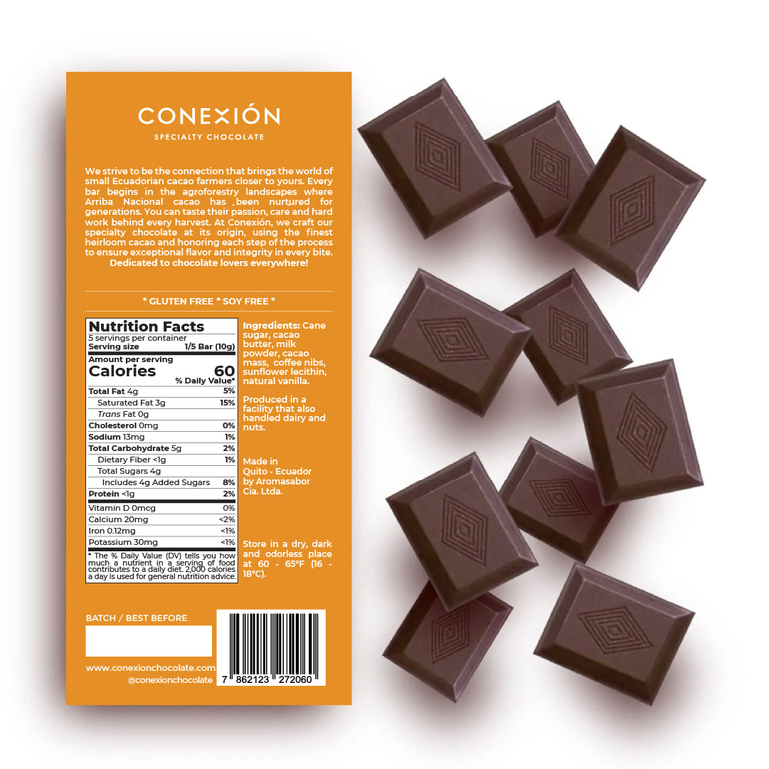 Mocha Latte 40% Bar: Milk Chocolate with Coffee Nibs