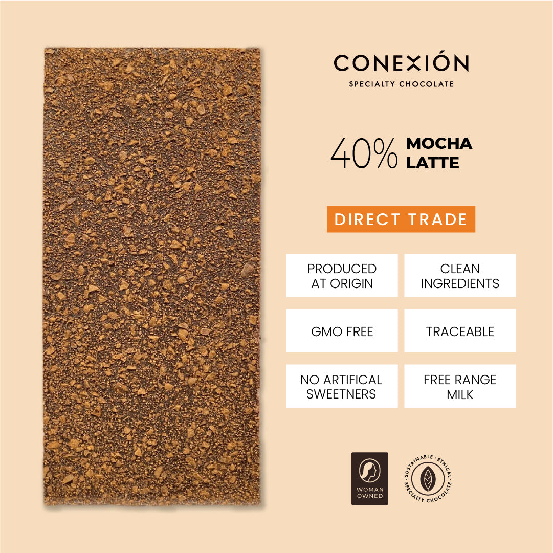Mocha Latte 40% Bar: Milk Chocolate with Coffee Nibs