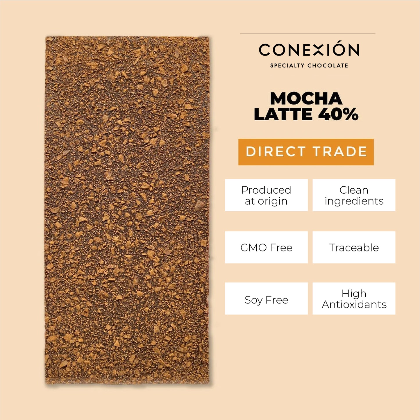 Mocha Latte 40% Bar: Milk Chocolate with Coffee Nibs