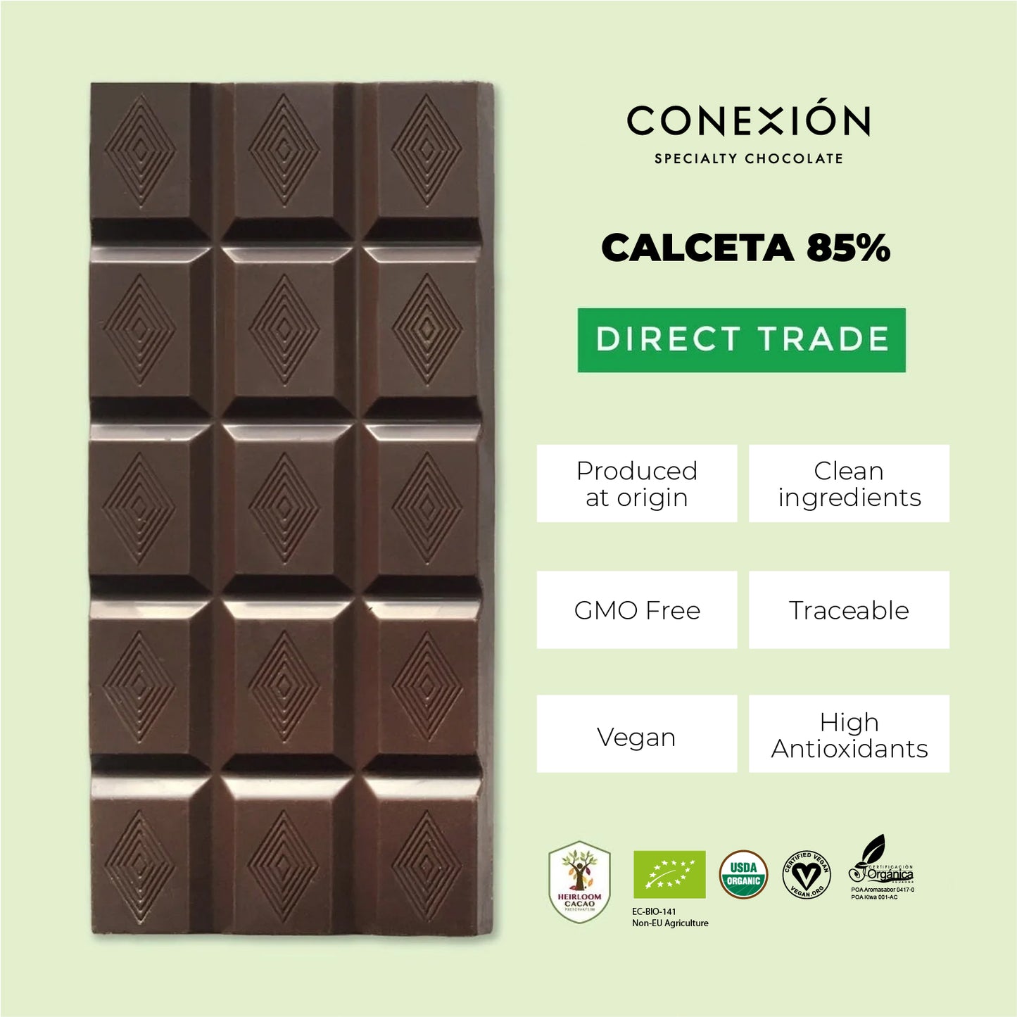 Vinces 85% *Heirloom Raw Bar: Dark Chocolate
