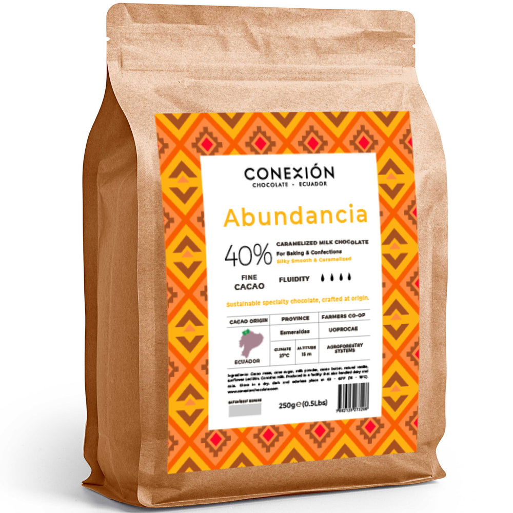 CONEXIÓN Abundancia 40% Caramelized Milk Couverture Chocolate Discs | Bulk Coating Bag