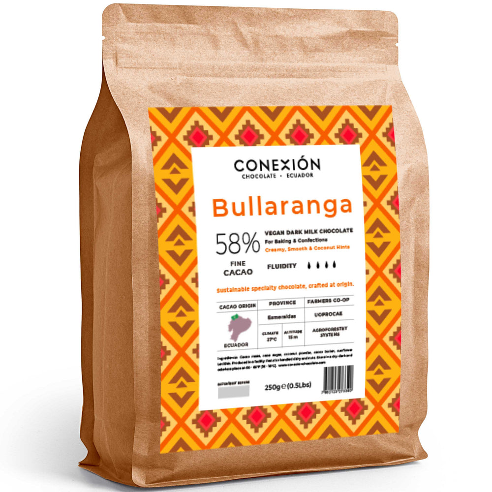 CONEXIÓN Bullaranga 58% Vegan Dark Milk Couverture Chocolate Discs | Bulk Coating Bag | Vegan