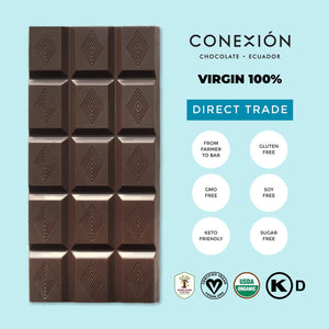 Conexión Virgin Pure 100% Dark Chocolate Cacao Bar | Keto Friendly, Kosher, Organic conexion-chocolates