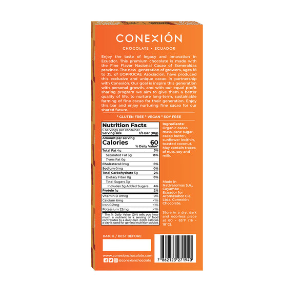 Conexión Toasted Coconut 66% Dark Chocolate Bar | Gluten Free, Vegan conexion-chocolates