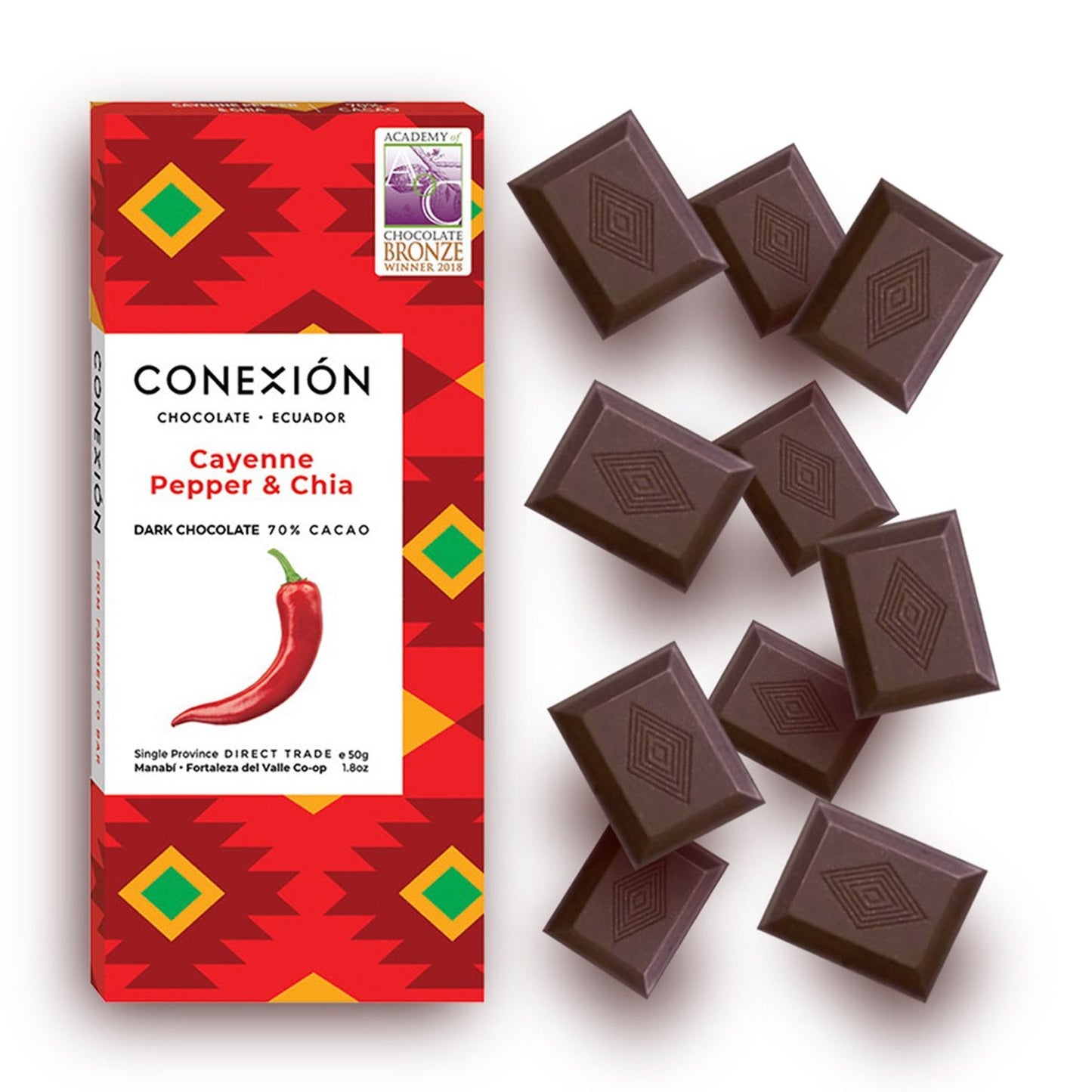 Conexión Cayenne Pepper & Chia 70% Dark Chocolate Cacao Bar | Gluten Free, Kosher, Vegan conexion-chocolates