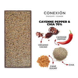 Conexión Cayenne Pepper & Chia 70% Dark Chocolate Cacao Bar | Gluten Free, Kosher, Vegan conexion-chocolates