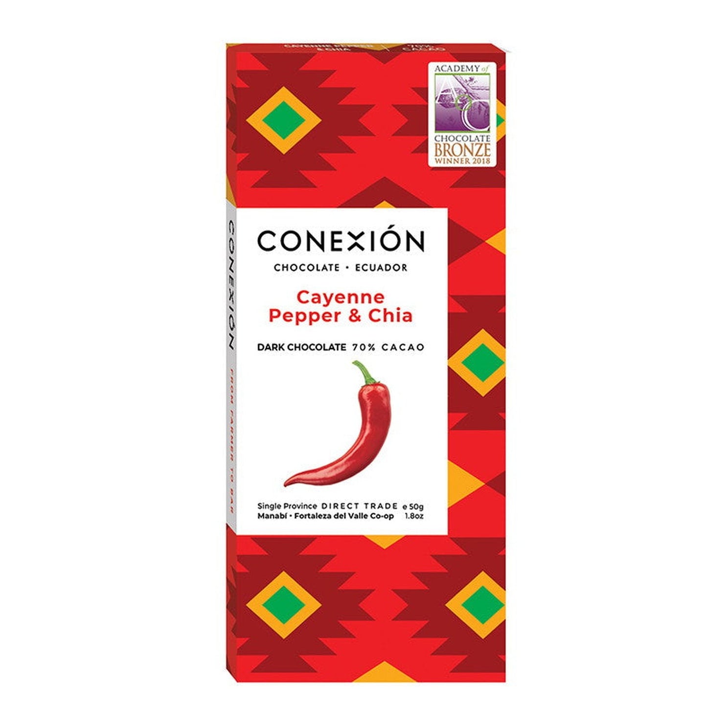 Conexión Cayenne Pepper & Chia 70% Dark Chocolate Cacao Bar | Gluten Free, Kosher, Vegan conexion-chocolates