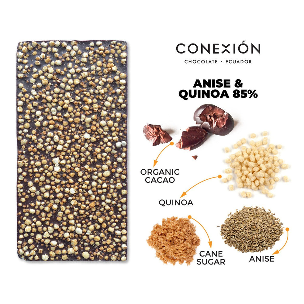Conexión Anise & Quinoa 85% Dark Chocolate Bar | Gluten Free, Vegan conexion-chocolates