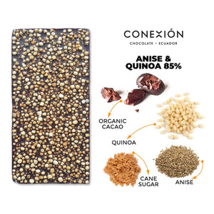 Conexión Anise & Quinoa 85% Dark Chocolate Bar | Gluten Free, Vegan conexion-chocolates