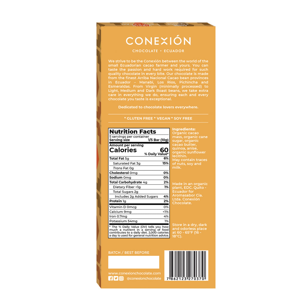 Conexión Anise & Quinoa 85% Dark Chocolate Bar | Gluten Free, Vegan conexion-chocolates